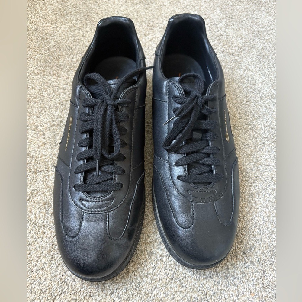 Santoni - Men's Calf Leather Almond Toe DBS Oly Sneakers - Size 10.5 - Black - Picture 2 of 10